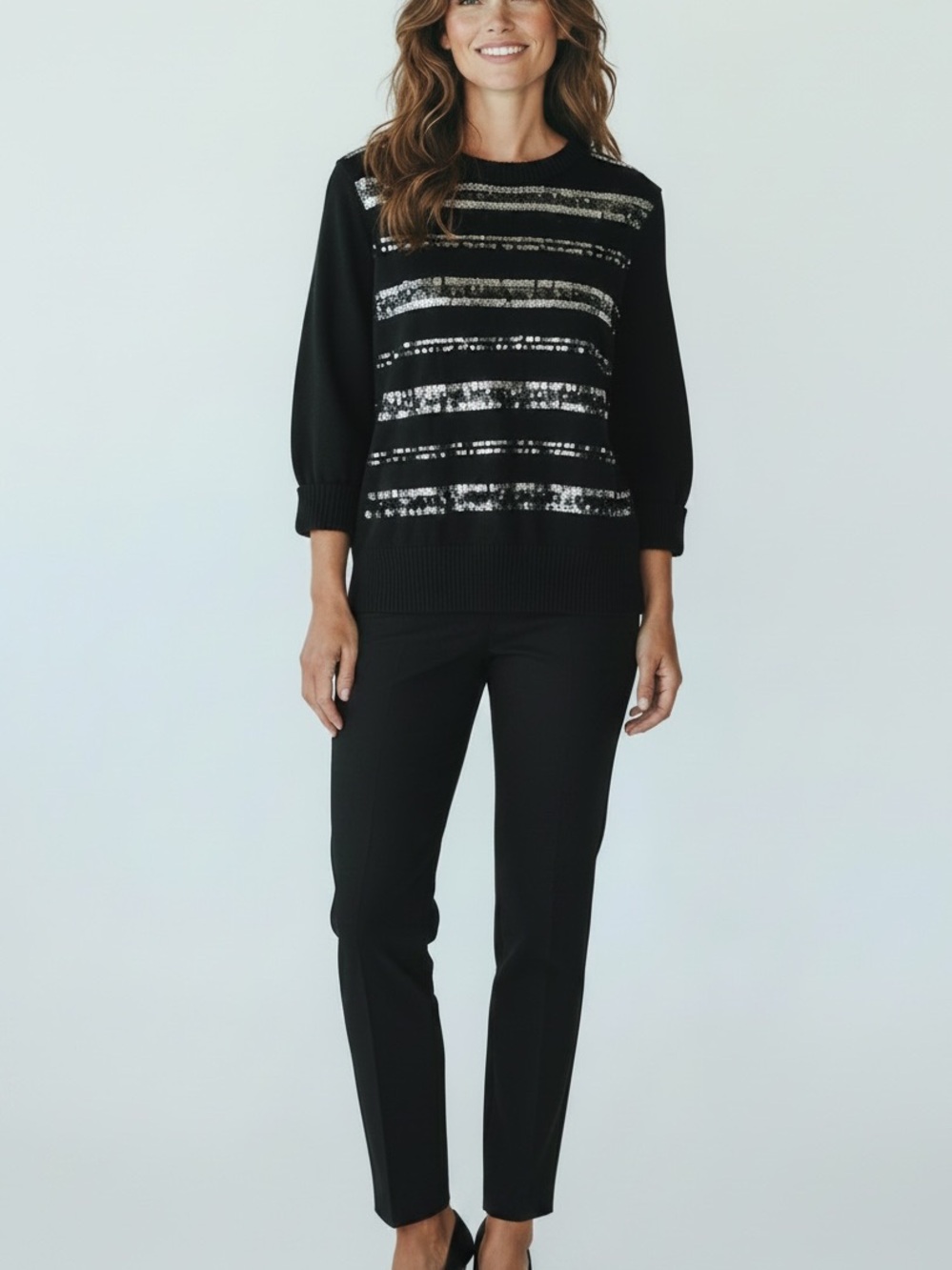 Forever 21 Black Sequin-Stripe Knit Pullover sweater